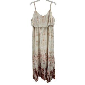 Motherhood Maternity 1X Tie Dye Maxi Dress White Red Layered Party Casual Long